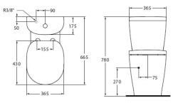 Kompakt WC z deską wolnoopadającą Ideal Standard Connect Arc E803701+E785601+E712701 rysunek techniczny