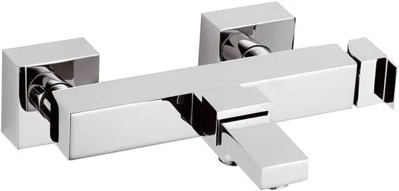 Bateria wannowa ścienna, geometryczna forma z pokrętłem z prawej strony Sapho Latus 1102-22 chrom