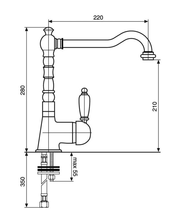 Bateria umywalkowa 27 cm Retro stojąca z korkiem automatycznym Emmevi Laguna 40513