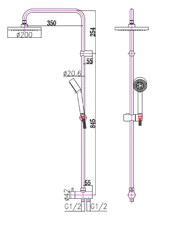 Zestaw prysznicowy z okrągłą deszczownicą 30 cm i baterią ścienną kompletna Sapho 1202-13+5884 chrom