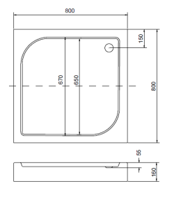 Brodzik kwadratowy kompaktowy 80x80x16 cm Besco Oskar 80 rys. tech.