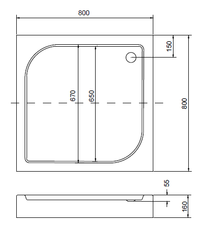 Brodzik kwadratowy kompaktowy 80x80x16 cm Besco Oskar 80 rys. tech.