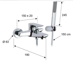 Bateria wannowa ścienna chrom Remer Infinity I02CR