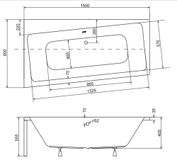 Wanna asymetryczna Besco 150x90 cm Infinity 150 lewa rys. tech.
