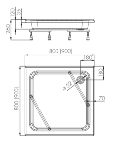 Brodzik kwadratowy 90x90x26cm Schedpol Zefir 3.212 rys.tech.
