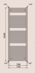 P.M.H. Savoy S9MS  Grzejnik łazienkowy srebrny 75 x 169 cm rysunek techniczny