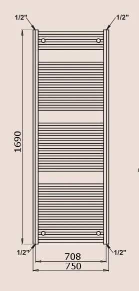 P.M.H. Savoy S9MS  Grzejnik łazienkowy srebrny 75 x 169 cm rysunek techniczny
