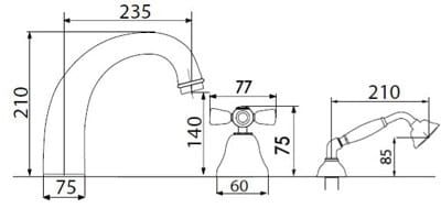  Bateria wannowa 5-otworowa retro Giulini Parigi 7360 bronzo rys.tech.
