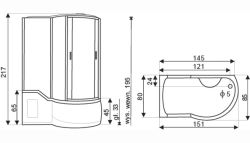 Kabina prysznicowa z hydromasażem i wanną 151x85x217 cm Kerra Fantasia rys.tech.