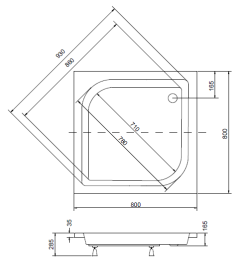Brodzik kwadratowy 80x80x28,5 cm Besco Ares 80 rys. tech.