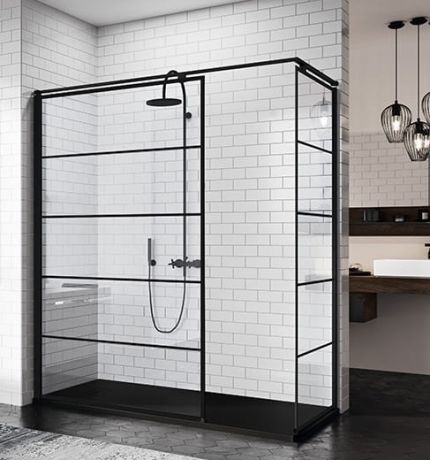 Przejdź do produktu Kabina prysznicowa walk-in 90x90 cm czarny mat Novellini Kuadra H Stripes KUADH9082Hx2+KUADHSFN-H