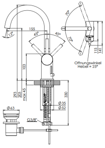 Bateria umywalkowa Steinberg seria 100 chrom 1001500 