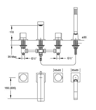 Przejdź do produktu Bateria wannowa 4-otworowa Steinberg seria 120 chrom 12024021