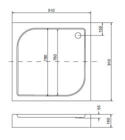 Brodzik kwadratowy kompaktowy 90x90x16 cm Besco Oskar 90 rys. tech.