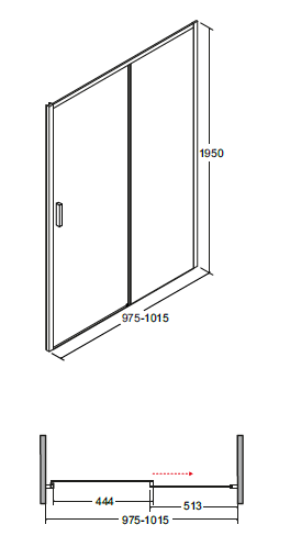 Drzwi prysznicowe 100x195 cm Besco Actis 100 rys. tech.