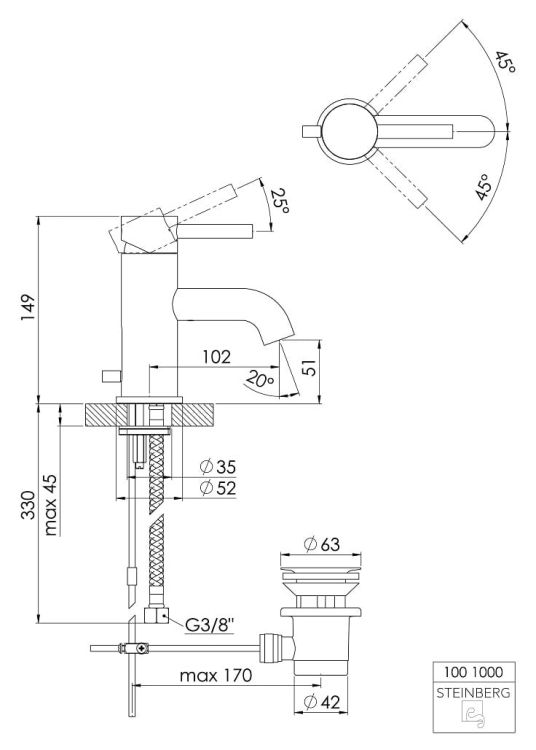 Bateria umywalkowa Steinberg seria 100 chrom 1001000 
