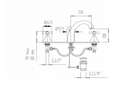 rysunek baterii umywalkowej 3-otworowej Victorian