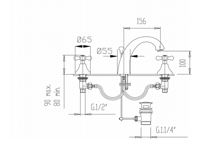 rysunek baterii umywalkowej 3-otworowej Victorian