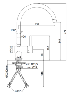 Bateria zlewozmywakowa 37,1 cm wysoka stojąca Paffoni Light LIG280