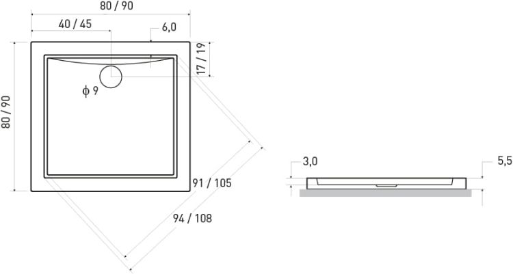 Brodzik kwadratowy 90x90x5,5 cm Kerra Oskar 90