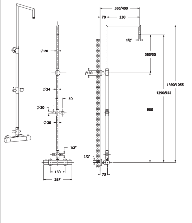 Sphera Docce Zestaw prysznicowy z deszczownicą i baterią termostatyczną chrom TM1Q74056CR - C74B00000CR