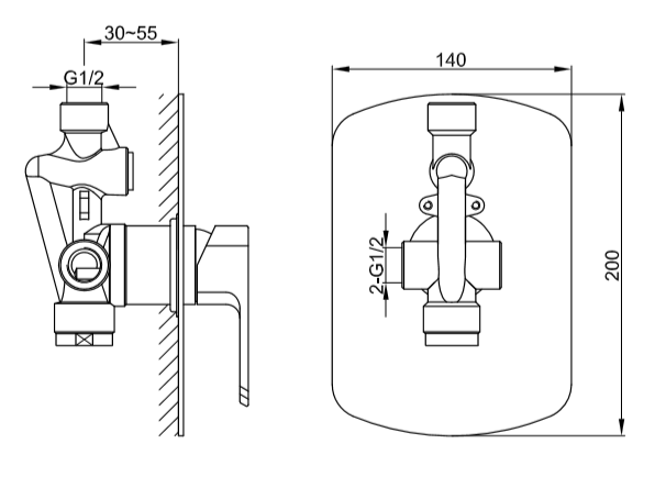  Bateria prysznicowa podtynkowa 1-drożna Kohlman Foxal QW220F chrom rys. tech.