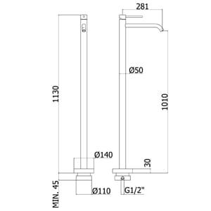 bateria umywalkowa wolnostojąca Light LIG031CR  rysunek techniczny