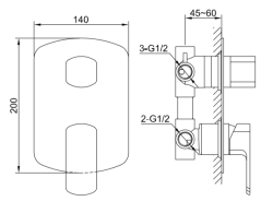 Bateria prysznicowa podtynkowa 3-drożna Kohlman Foxal QW211F chrom rys. tech.
