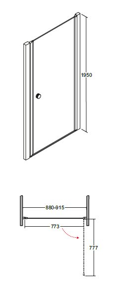 Drzwi prysznicowe wahadłowe 90x195 cm Besco Sinco 90 rys. tech.