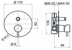 Bateria prysznicowa 17 cm podtynkowa 2-drożna Daniel Tokyo TK612 chrom