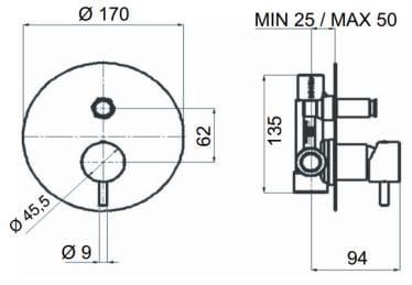 Przejdź do produktu Złota bateria prysznicowa 17 cm podtynkowa 2-drożna Daniel Tokyo TK612.DP
