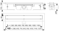 Odpływ liniowy APZ6 80 cm z rusztem Design 750 rysunek techniczny