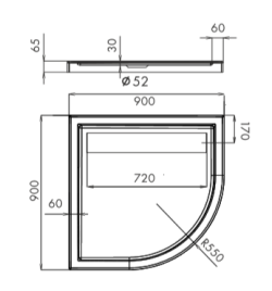 Brodzik półokrągły 90x90x6,5cm Schedpol Camparo 3.084 R55 rys.tech.