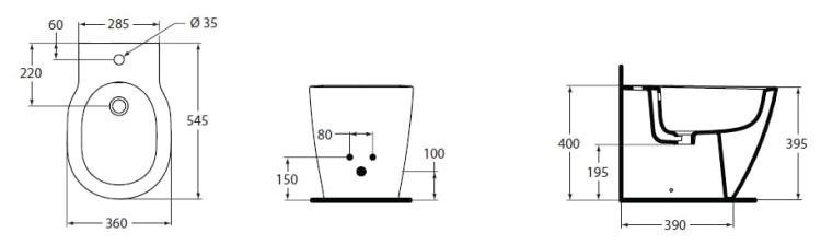 Bidet stojący Ideal Standard Connect E799501 rysunek techniczny