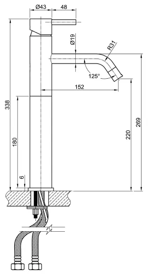 Bateria umywalkowa 34 cm dźwigniowa Sapho Minimal MI202 stal nierdzewna