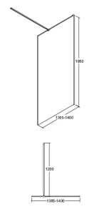 Kabina prysznicowa walk in 140x195 cm z panelem bocznym 50 cm Besco Aveo 140 rys. tech.