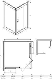 Kabina prysznicowa kwadratowa 80x80x185 cm Besco Modern 185 rys. tech.