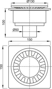 Kratka ściekowa plastikowa 150x150/50 mm odpływ pionowy Alcaplast APV16