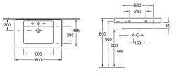 Umywalka meblowa 80x49 cm Villeroy & Boch Subway 61168001 rysunek techniczny