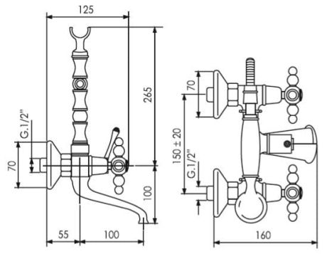 Przejdź do produktu Bateria wannowa ścienna Retro z zestawem natryskowym Giulini Parigi 7300 bronzo 