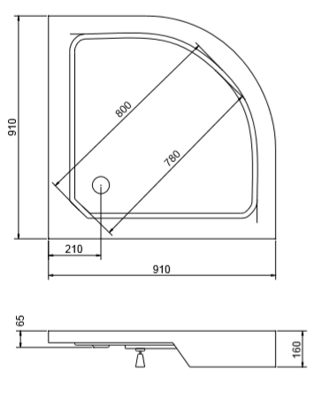 Brodzik półokrągły 90x90x4 cm Besco Alex 90 rys. tech.