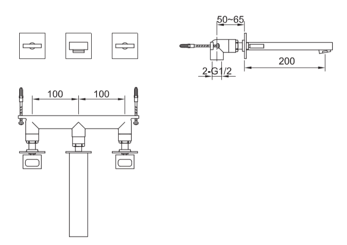 Bateria umywalkowa podtynkowa z wylewką 20 cm Kohlman Nexen QW193U chrom rys. tech.