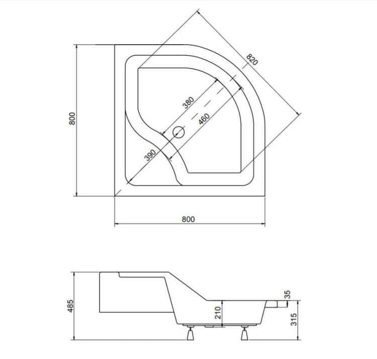 Brodzik półokrągły Oliver II 80x80 rysunek techniczny.JPG