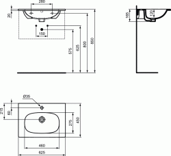 Umywalka meblowa 62x45 cm z powierzchniami bocznymi Ideal Standard Tesi T351001