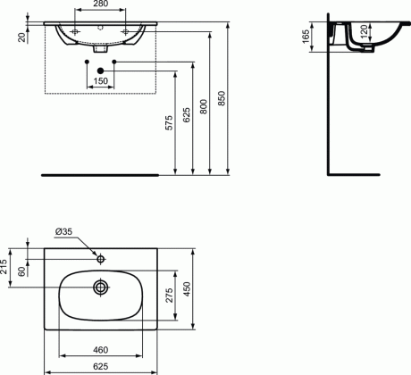 Przejdź do produktu Umywalka meblowa 62x45 cm z powierzchniami bocznymi Ideal Standard Tesi T351001