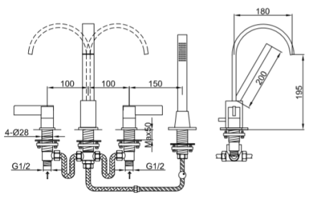 Przejdź do produktu Bateria wannowa 4-otworowa Kohlman Dexame QB240D chrom