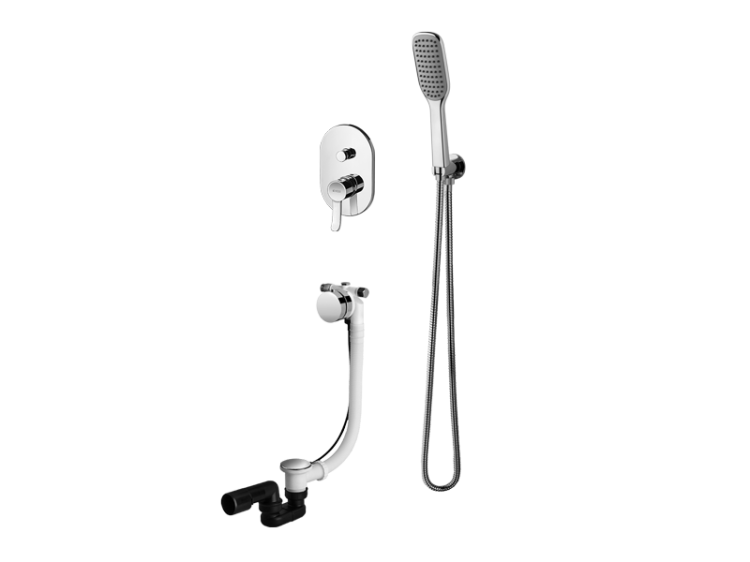 Zestaw wannowy, podtynkowy ze słuchawką prysznicową, przelewem wannowym i baterią podtynkową Vedo Cento VBC1241 chrom