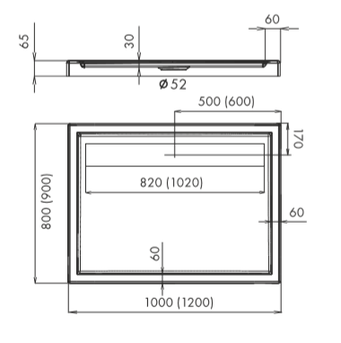 Brodzik prostokątny 90x100x6,5cm Schedpol Camparo 3.087 rys.tech.