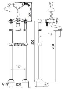 Bateria wannowa stojąca retro Giulini Parigi 7300/N bronzo rys.tech.