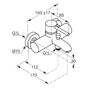 Bateria wannowo - natryskowa Kludi Bozz 386910576 rysunek techniczny